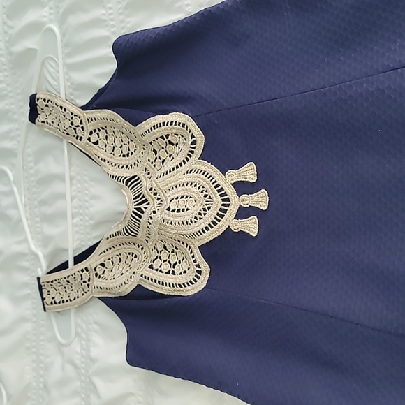LILY Pulitzer Navy Largo Shift Gold Lace Brocade - Picture 2 of 5